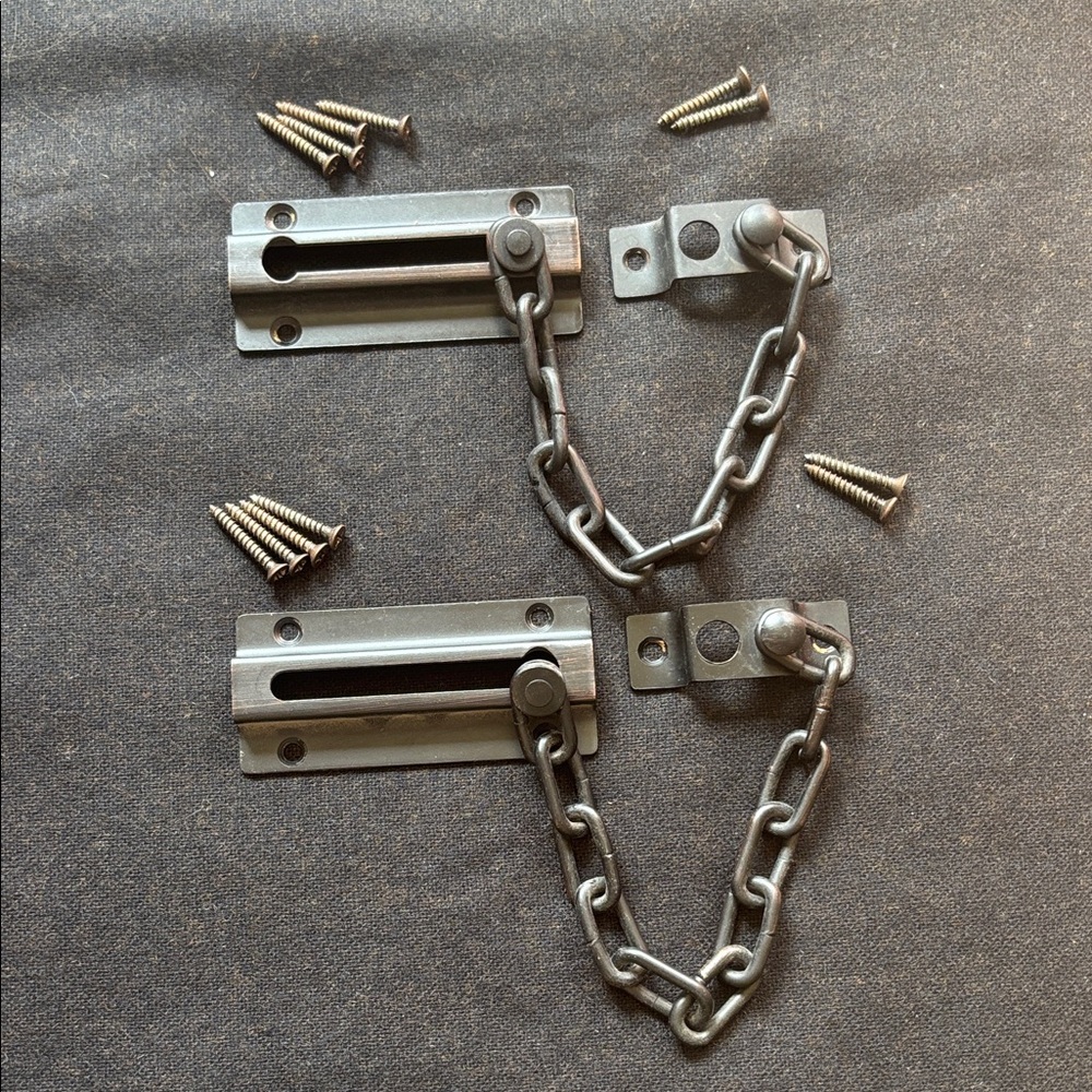 Two Metal Door Chain Security Latches - Antique Bronze Finish